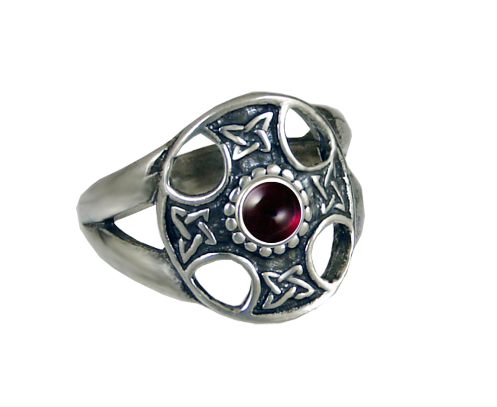 Sterling Silver Garnet Celtic Solar Cross Ring Size 13